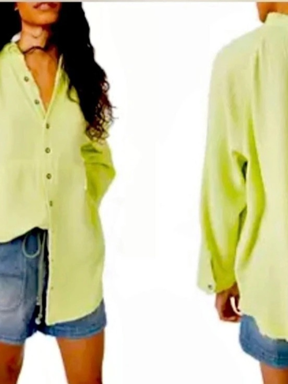We the Free Cotton Button Down Shirt in Lime Small (B8)